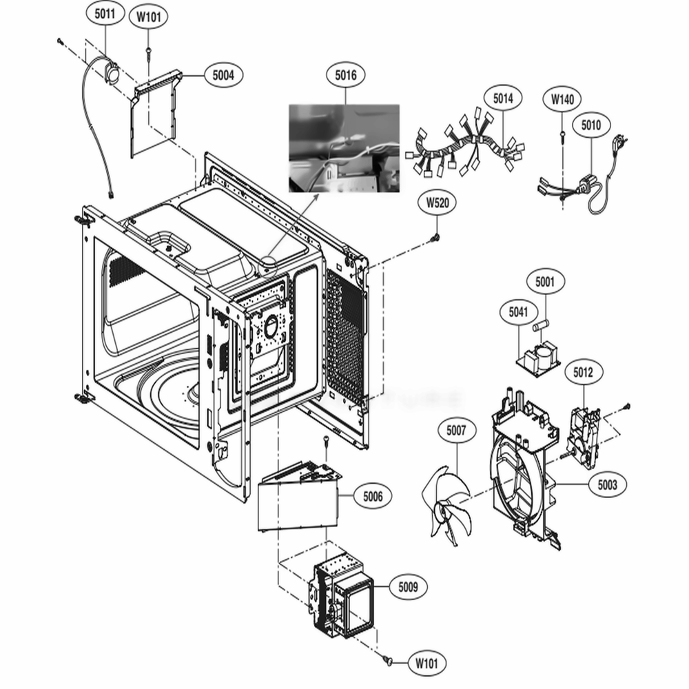 Interior Parts Diagram and Parts List for LMC1575SW CW1ELNA LG Microwave