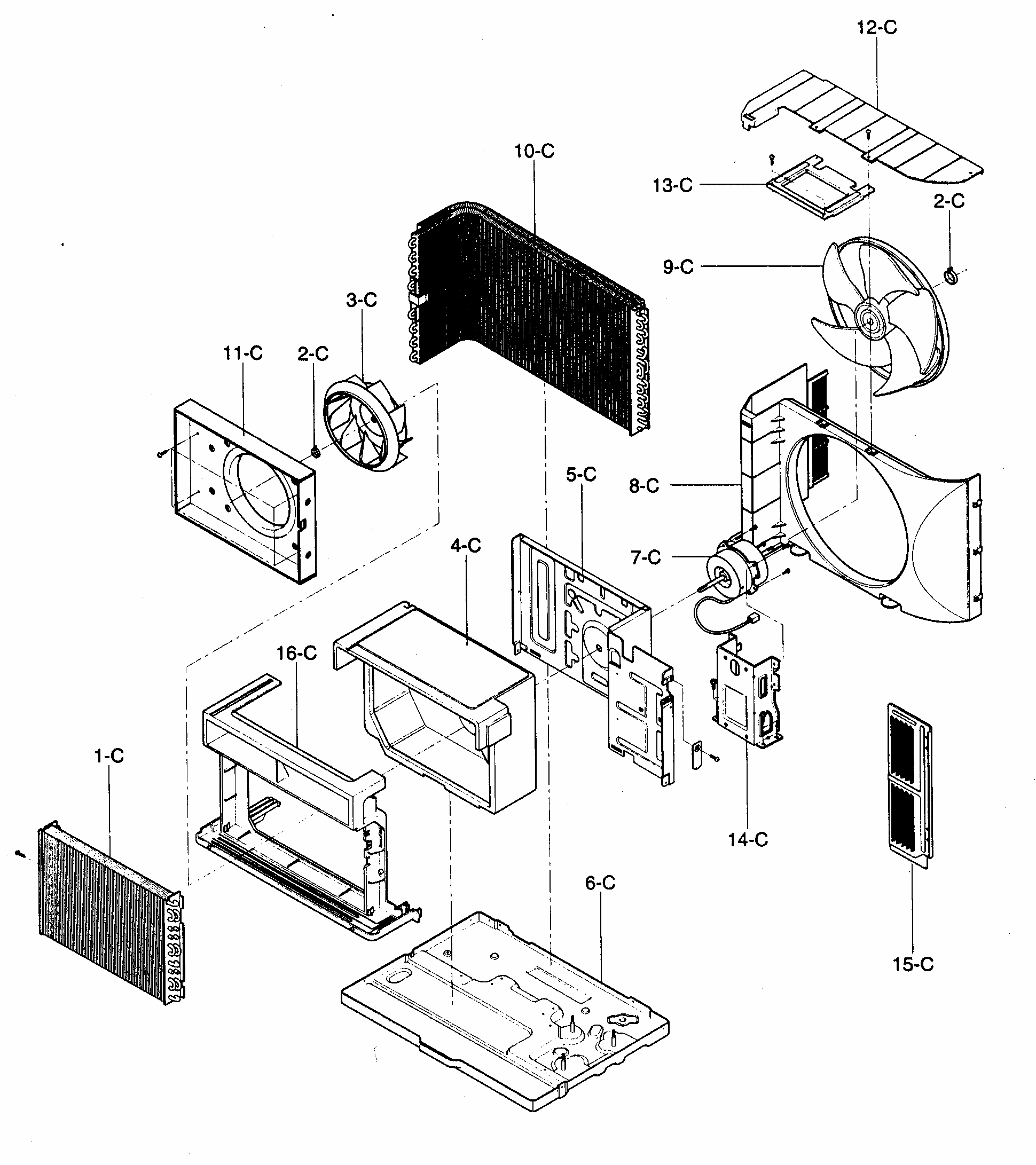 Air Handling/cycle Parts Diagram and Parts List for 58072104200  Kenmore Air Conditioner