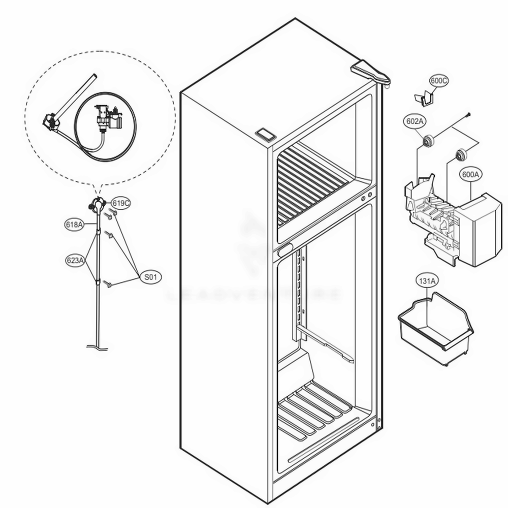 Ice Maker Parts Diagram and Parts List for LTCS24223D ASBCNA0 LG Refrigerator