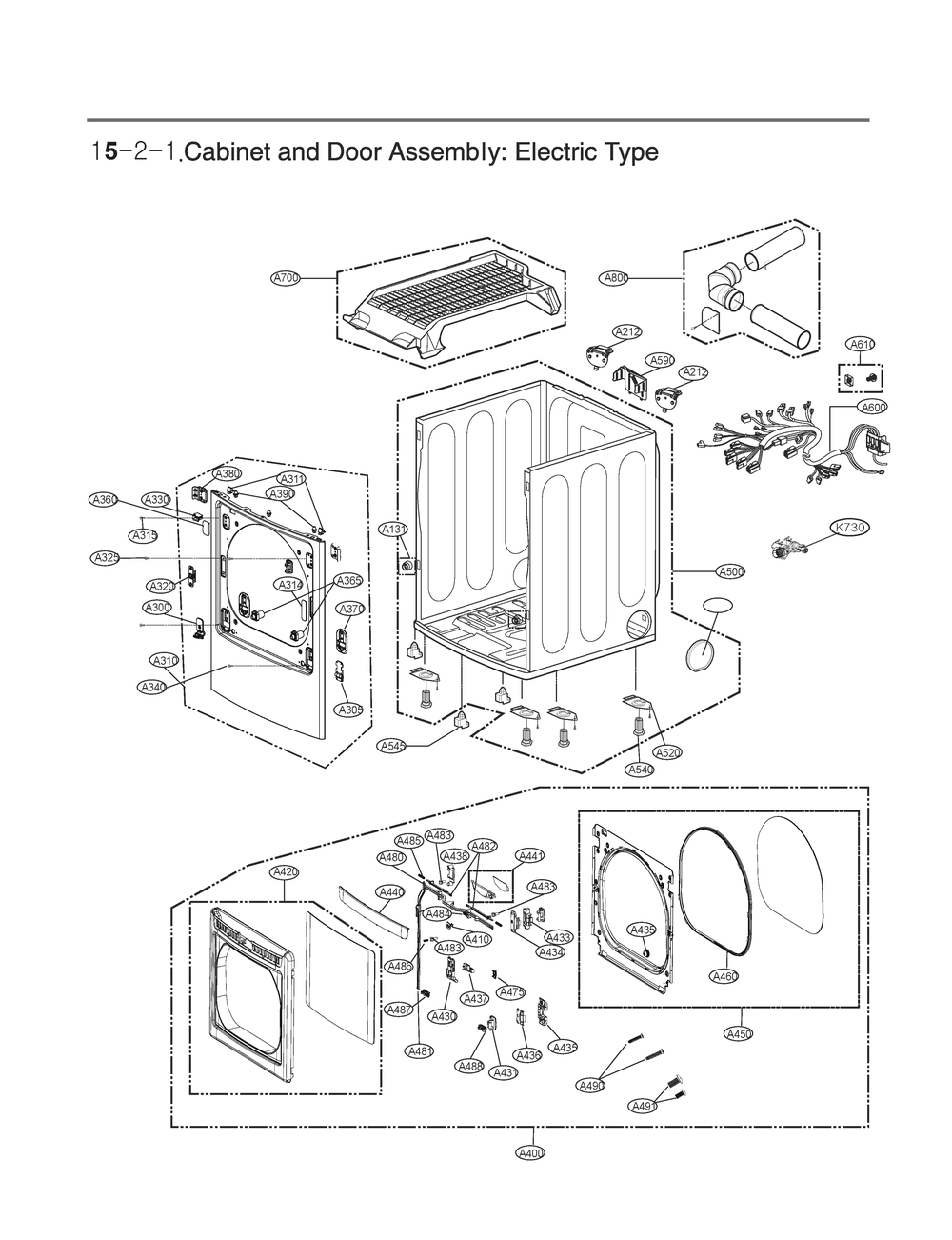 Cabinet And Door Assembly Diagram and Parts List for RV13U7JS8WL APBEEUS LG Dryer