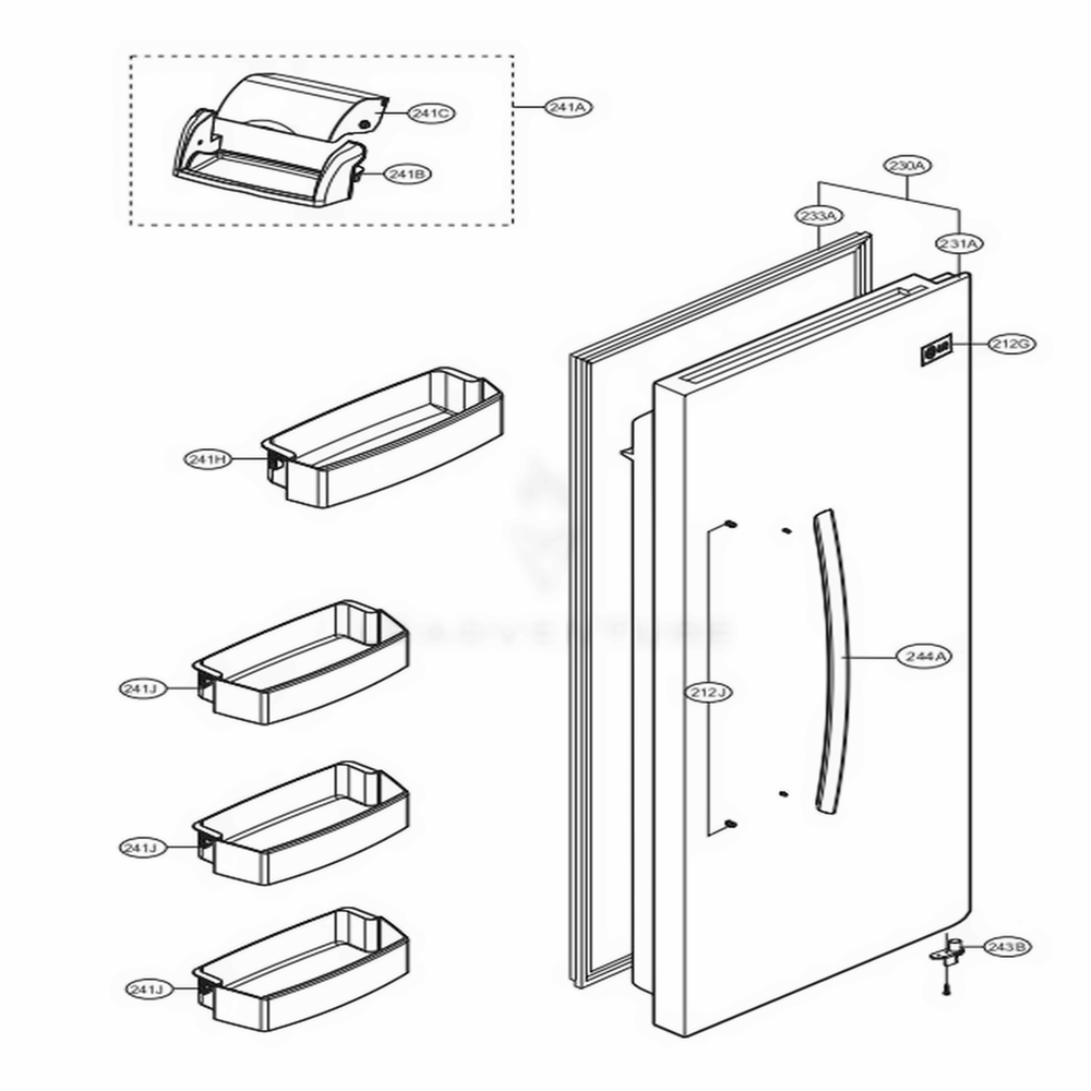 Refrigerator Door Diagram and Parts List for LSXS22423W ASWCNA0 LG Refrigerator