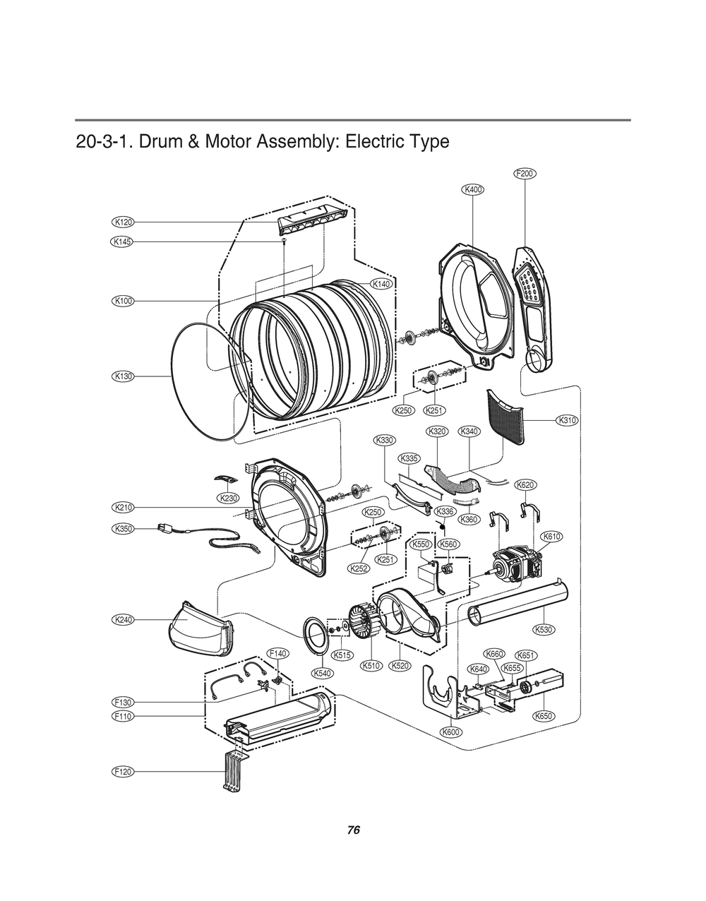 Drum And Motor Assembly Diagram and Parts List for GDL1329QED7 ASSEELC LG Dryer