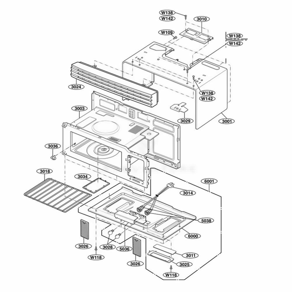 Oven Cavity Parts Diagram and Parts List for 80414 CBSESEA LG Range