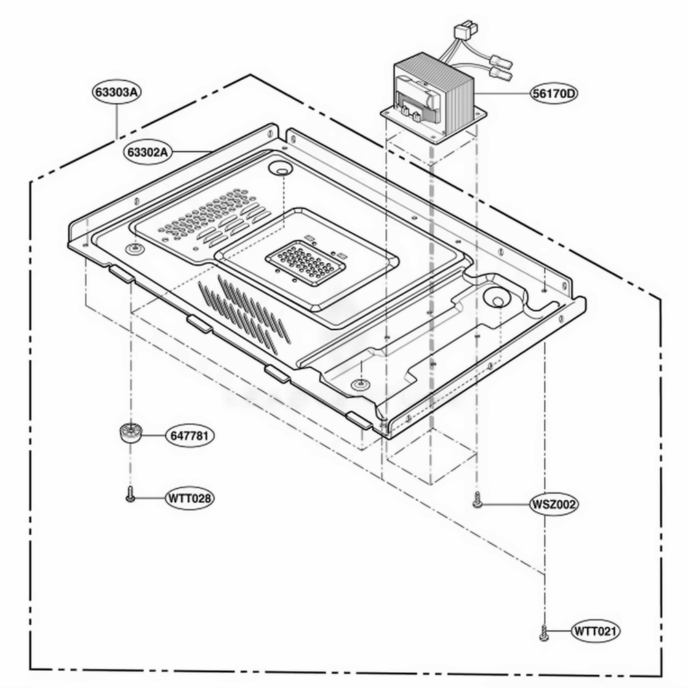 Base Plate Parts Diagram and Parts List for JES1039BJ CBKEGEU LG Range