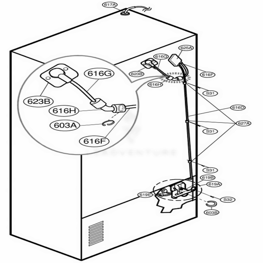 Valve And Water Tube Parts Diagram and Parts List for 78783 AST2SEF LG Refrigerator