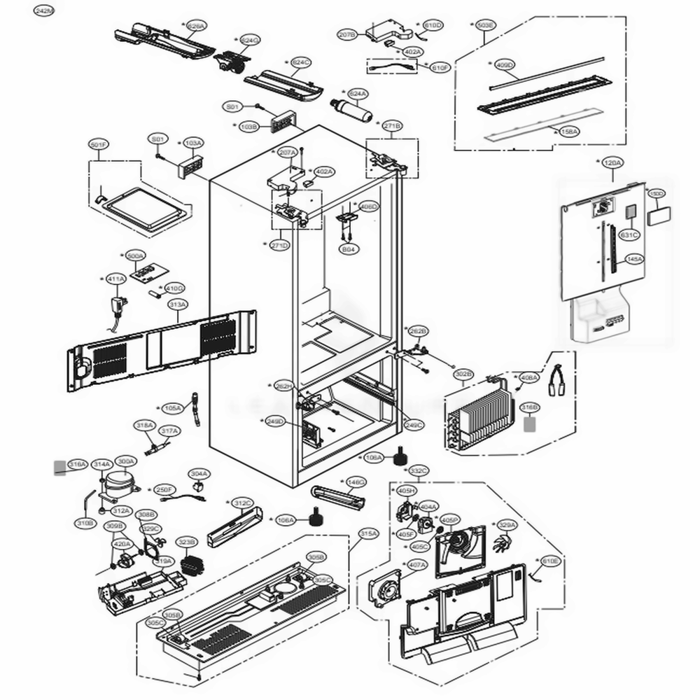 Case Parts Diagram and Parts List for LFXS28566S ASTCNA2 LG Refrigerator