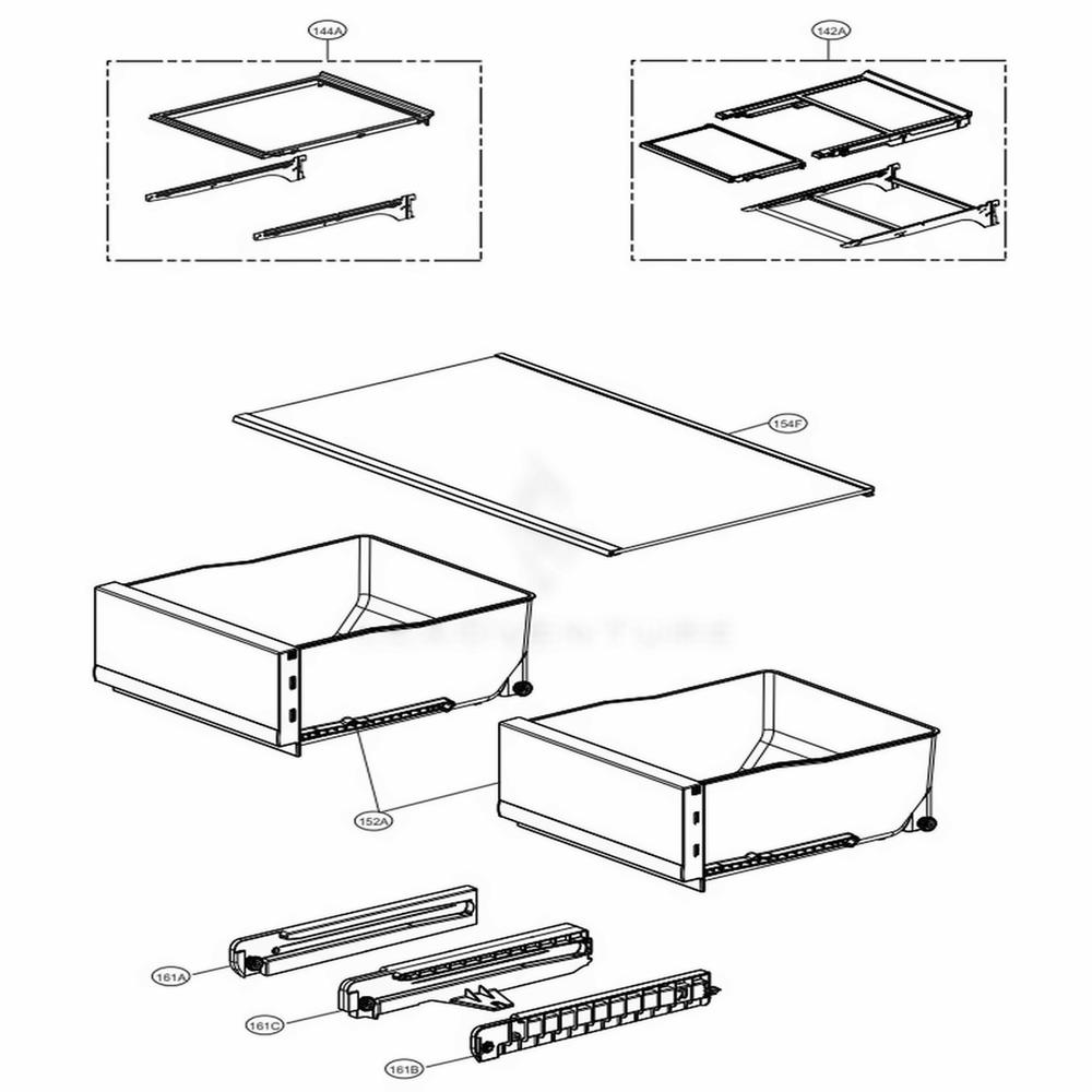 Drawers And Vegatable Room Part Diagram and Parts List for LNXS30866D ASBCNA1 LG Refrigerator