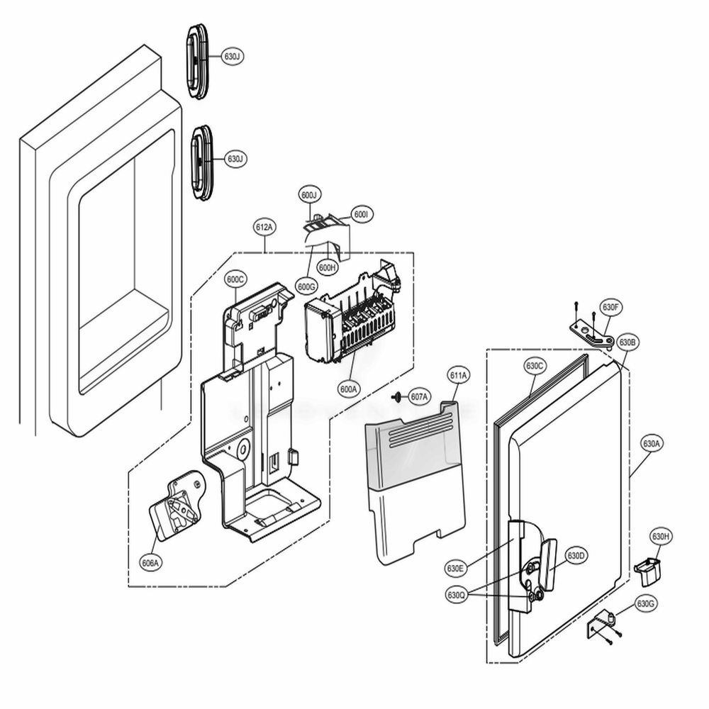 Ice Maker And Ice Bin Parts Diagram and Parts List for 73163 ASTCSE0 LG Refrigerator