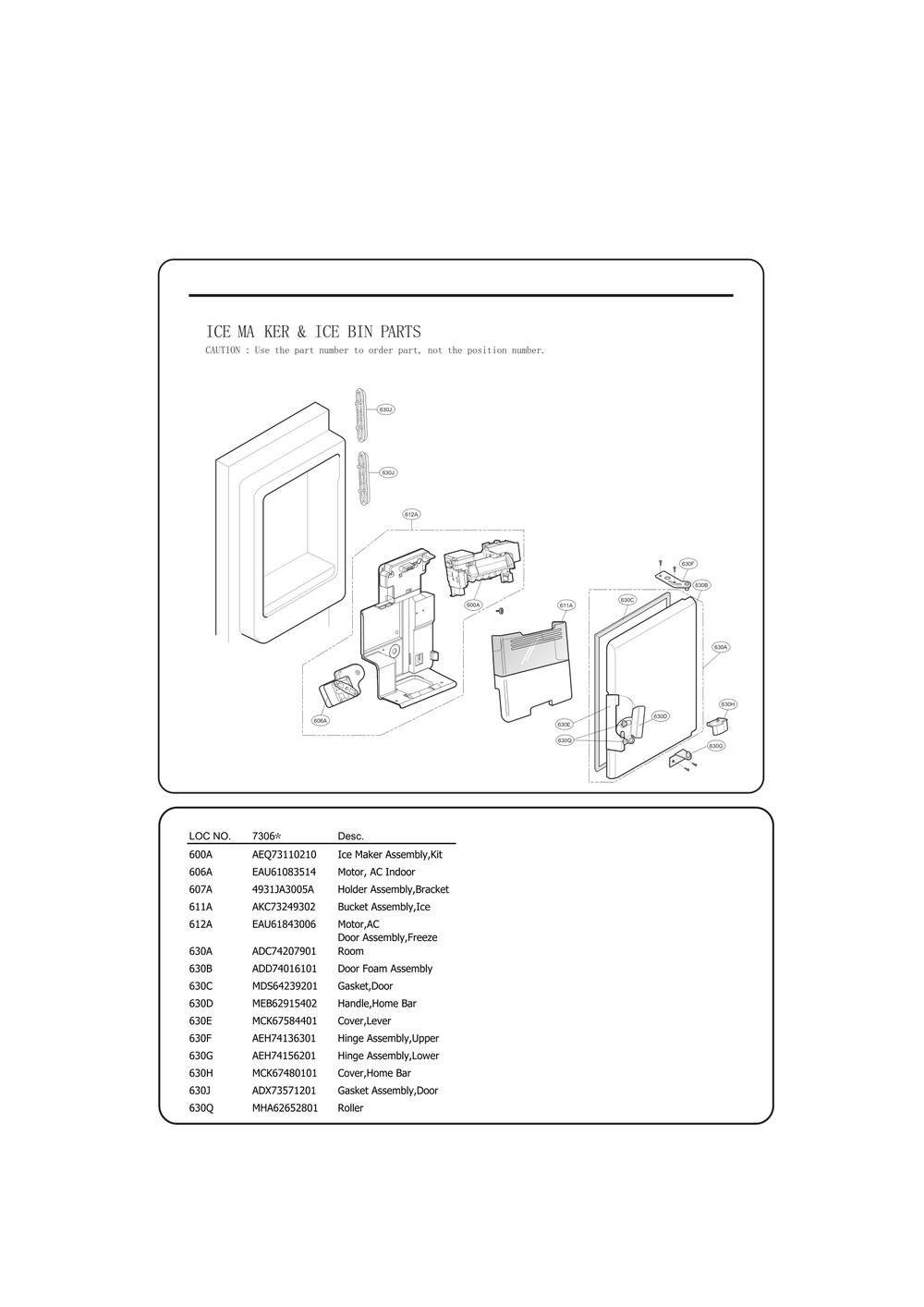Ice Bin Parts Diagram and Parts List for GC-J288GSXM ASTCSE0 LG Refrigerator