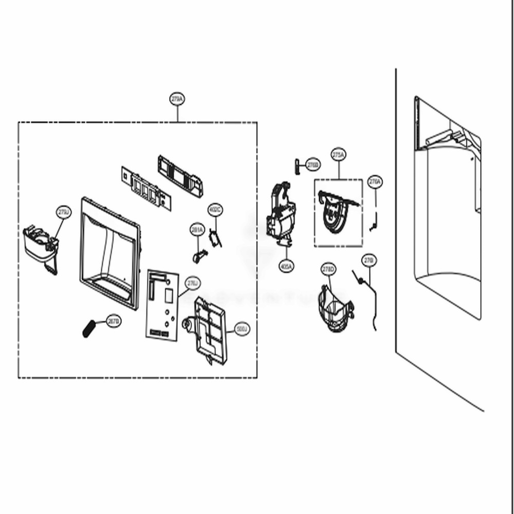 Dispenser Parts Diagram and Parts List for 74024 ABICSE2 LG Refrigerator
