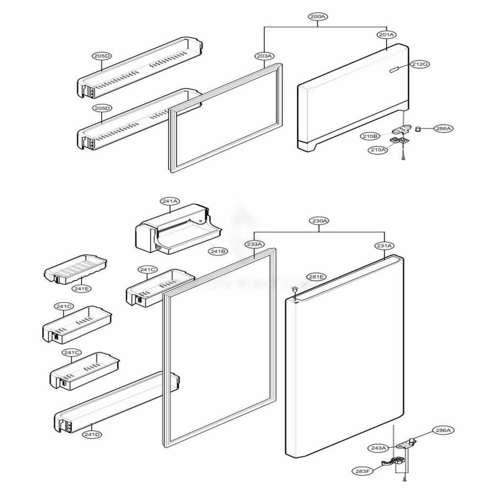 Door Parts Diagram and Parts List for 69976 ATICSER LG Refrigerator