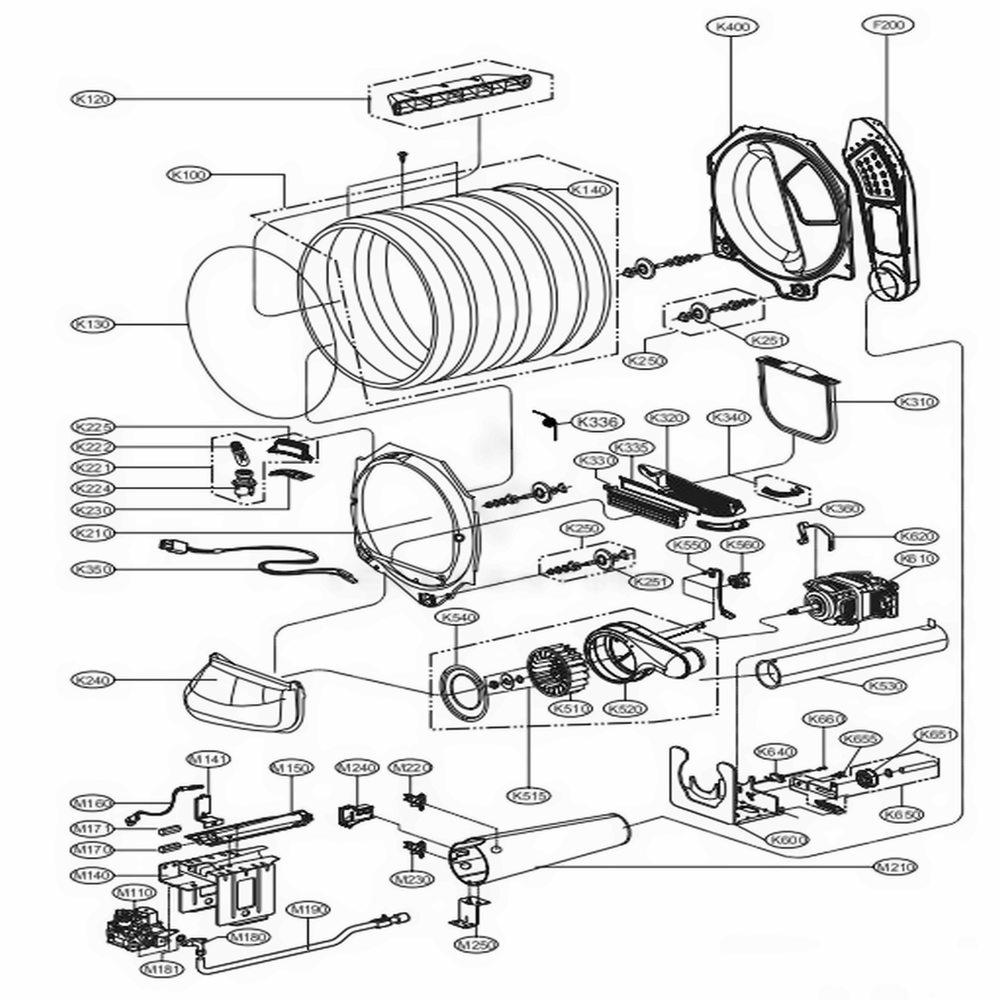 Drum And Motor Assembly Diagram and Parts List for DLG5071W ABWEEUS LG Dryer