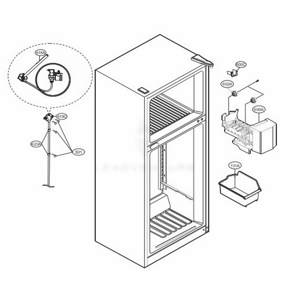 Ice Maker Parts Diagram and Parts List for 78032 ASWCSE6 LG Refrigerator