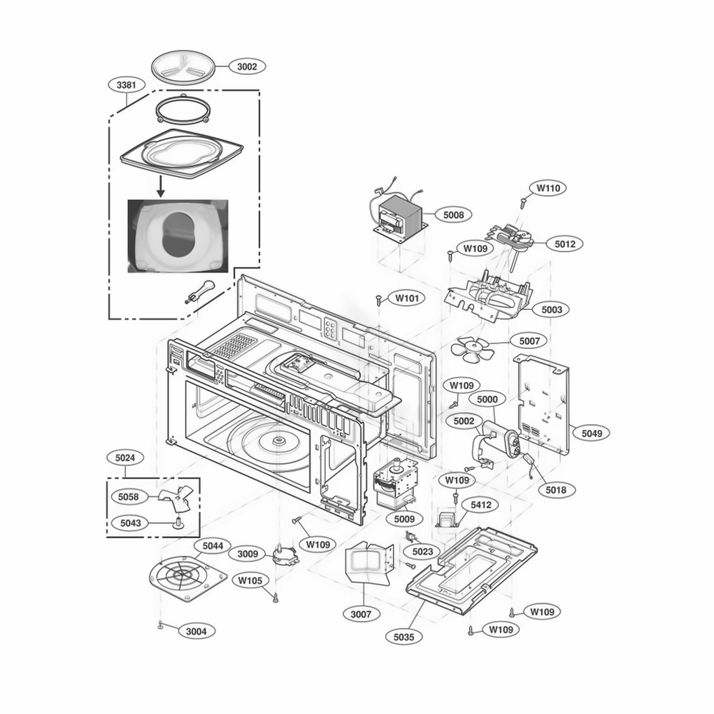 Interior Parts 1 Diagram and Parts List for 80809 AB1ESEA LG Microwave