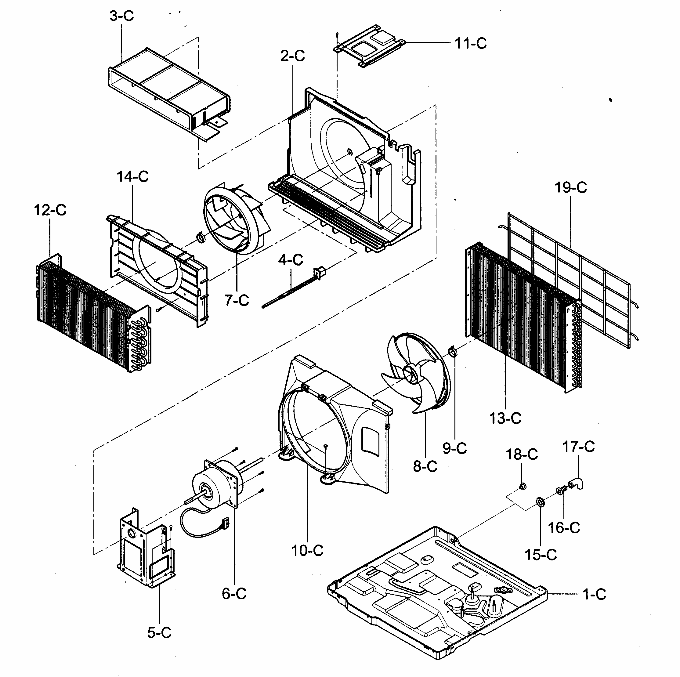 Air Handling/cycle Parts Diagram and Parts List for 58074229400  Kenmore Air Conditioner