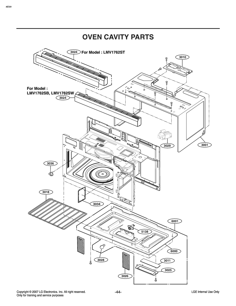 Oven Cavity Parts Diagram and Parts List for MV1746AD CBKELGA LG Microwave