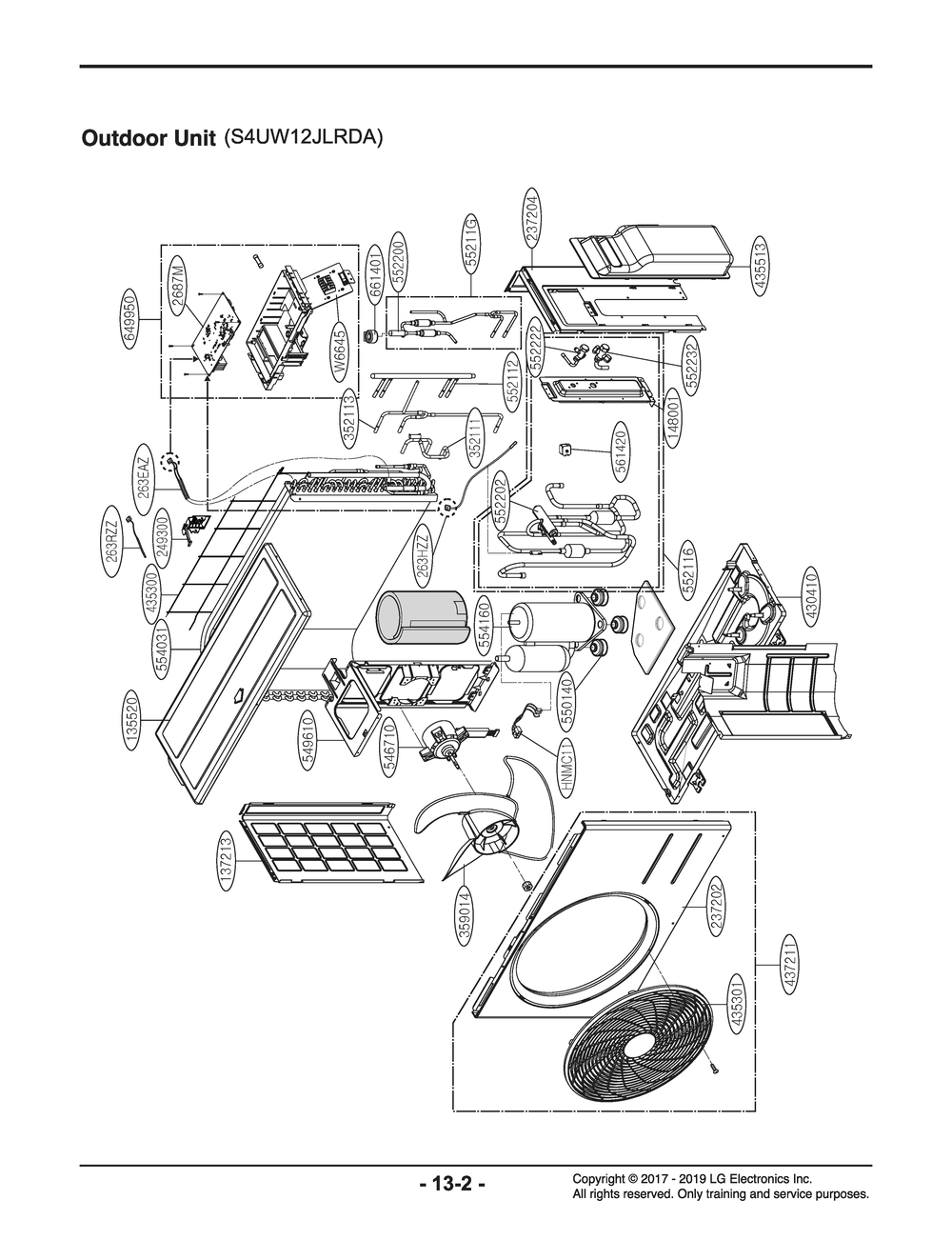 Outdoor Unit Diagram and Parts List for S4UW12JLRDA AK6GEUS LG Air Conditioner