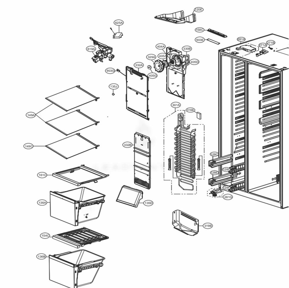 Freezer Compartment Diagram and Parts List for LSXC22486S ASTCNA3 LG Refrigerator
