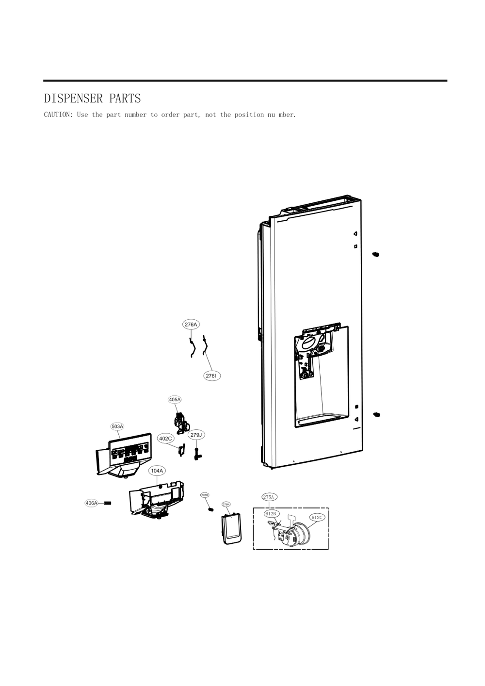 Dispenser Parts Diagram and Parts List for GC-L288NSXM ASTCNA4 LG Refrigerator