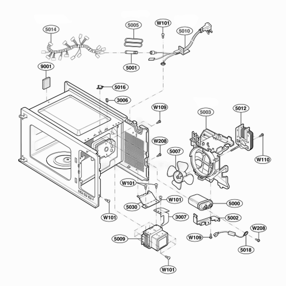 Interior Parts 1 Diagram and Parts List for 62469 CBKESEA LG Wall Oven