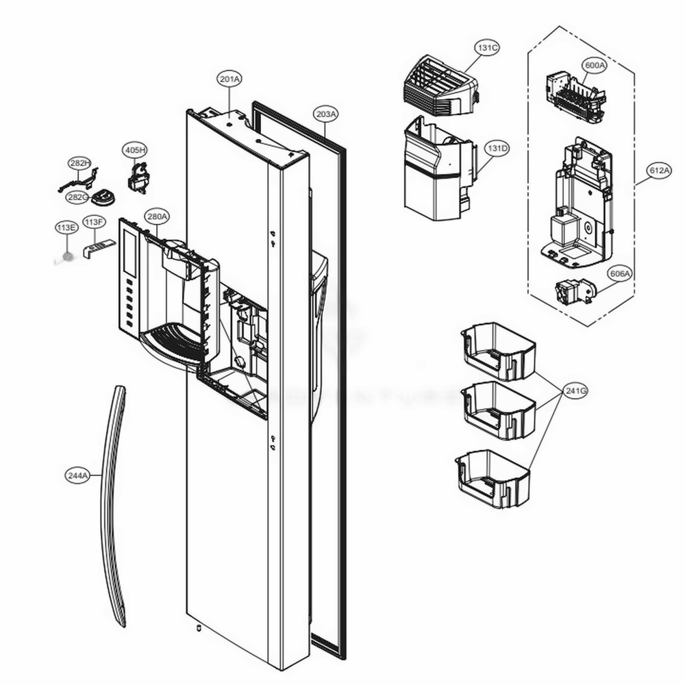 Freezer Door Diagram and Parts List for LSXS26366D ASBCNA0 LG Refrigerator