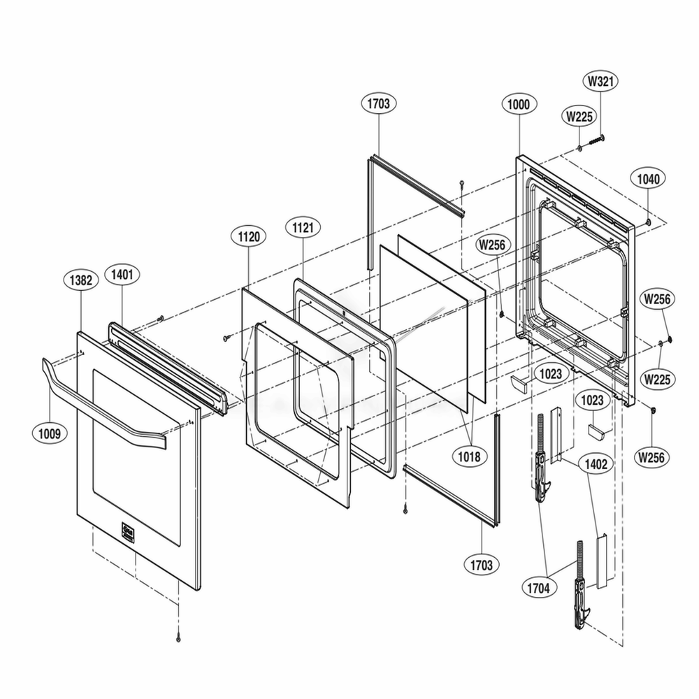 Door Parts Diagram and Parts List for LSWS300BD AB6LSTD LG Range