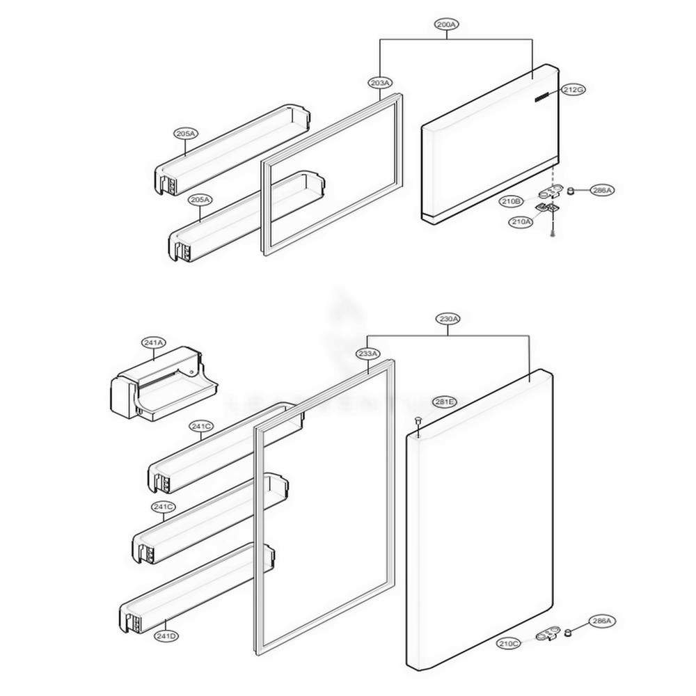 Door Parts Diagram and Parts List for LTCS20220S ASTCNA2 LG Refrigerator