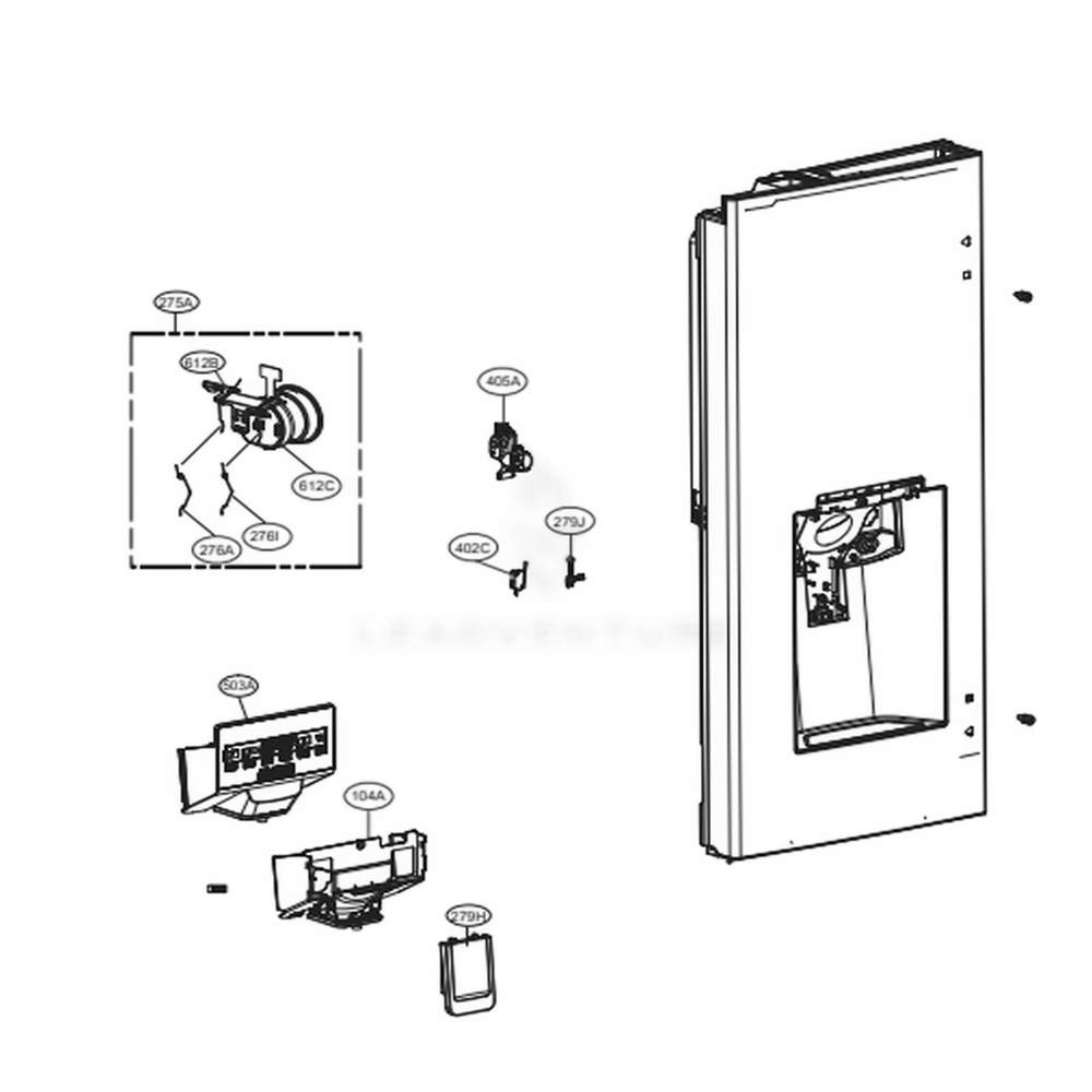 Dispenser Parts Diagram and Parts List for LFXS26596D ASBCNA2 LG Refrigerator