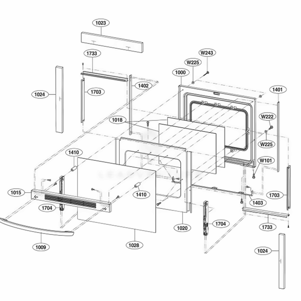 Door Parts Diagram and Parts List for LRE3091SB FBKLLCA LG Range