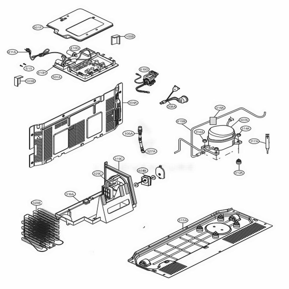 Mechanical Compartment Diagram and Parts List for LSXS22423S ASTCNA2 LG Refrigerator