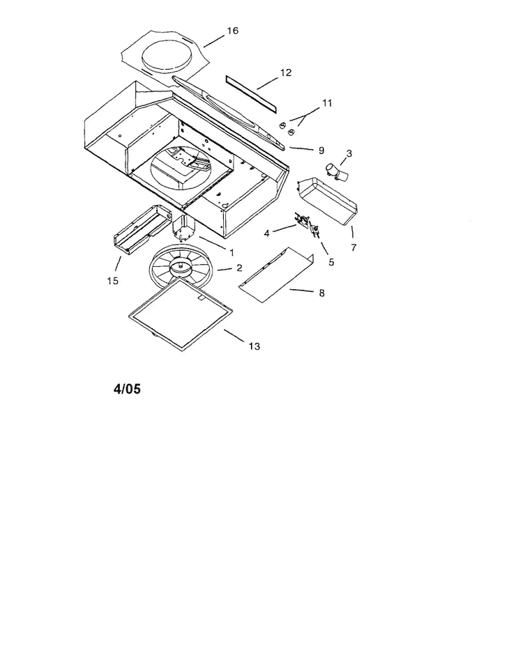 Range Hood Diagram and Parts List for 23352059002  Kenmore Range Hood