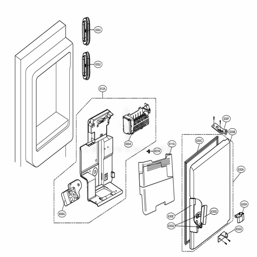 Ice Maker And Ice Bin Parts Diagram and Parts List for LFXS30726S ASTCNA0 LG Refrigerator