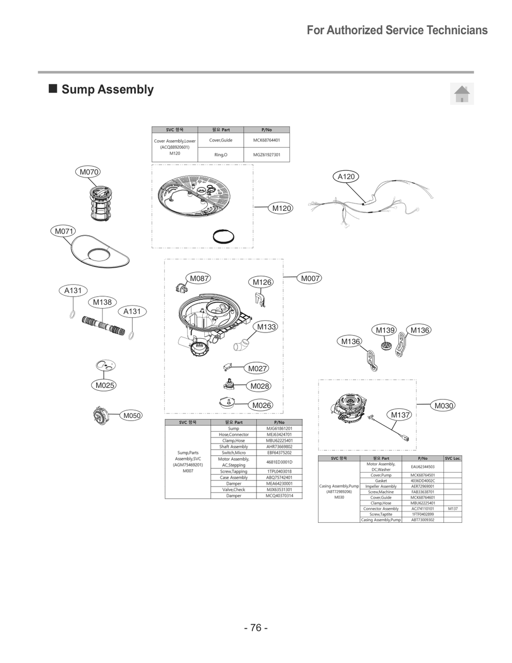 Sump Assembly Diagram and Parts List for LDFC2423V APZEEUS LG Dishwasher