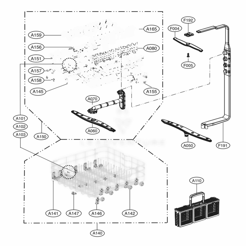 Rack Assembly Diagram and Parts List for LDF7774BD ABDEEUS LG Dishwasher