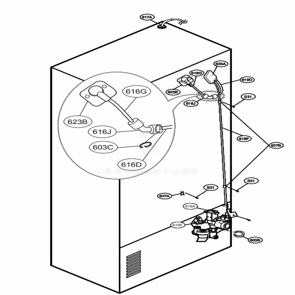 Valve And Water Tube Parts Diagram and Parts List for 72036 ATICSE0 LG Refrigerator
