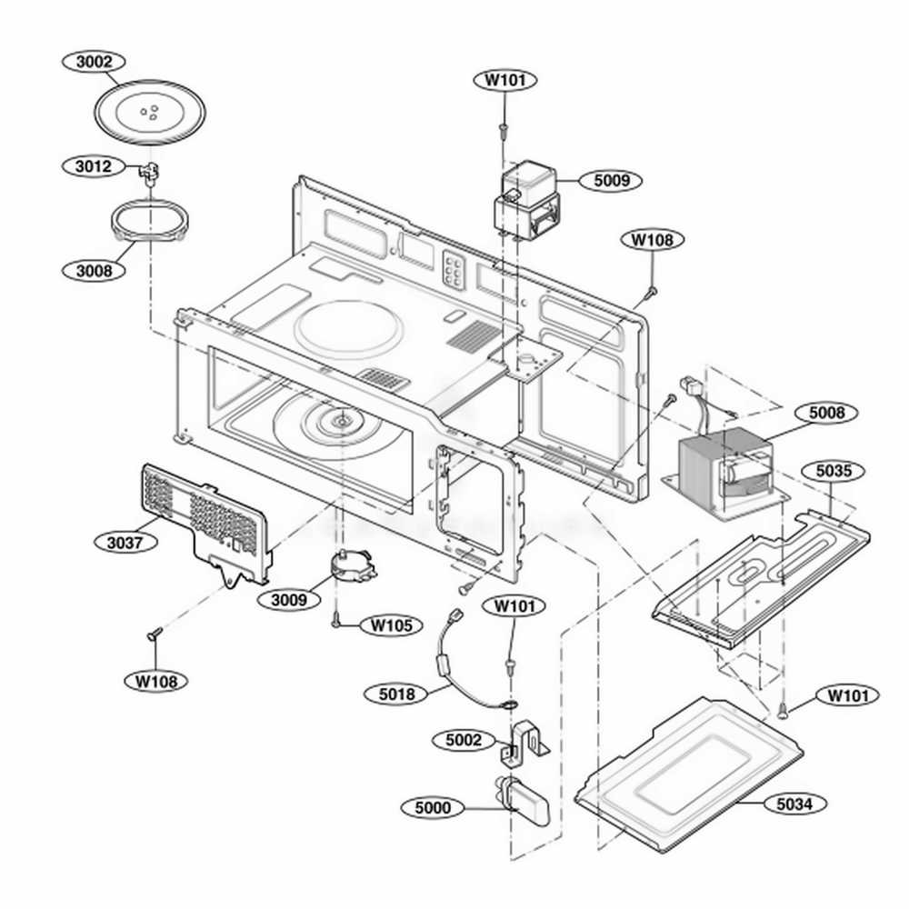 Interior Parts 1 Diagram and Parts List for 62643 ASBESEA LG Microwave