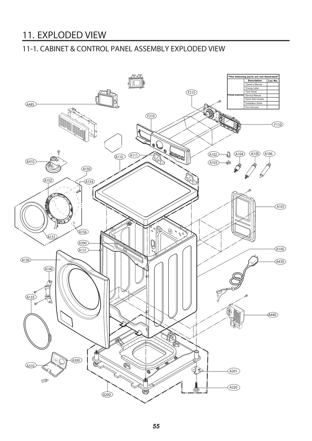Cabinet And Control Panel Diagram and Parts List for F0P2CYV2T ASSPEEC LG Washer