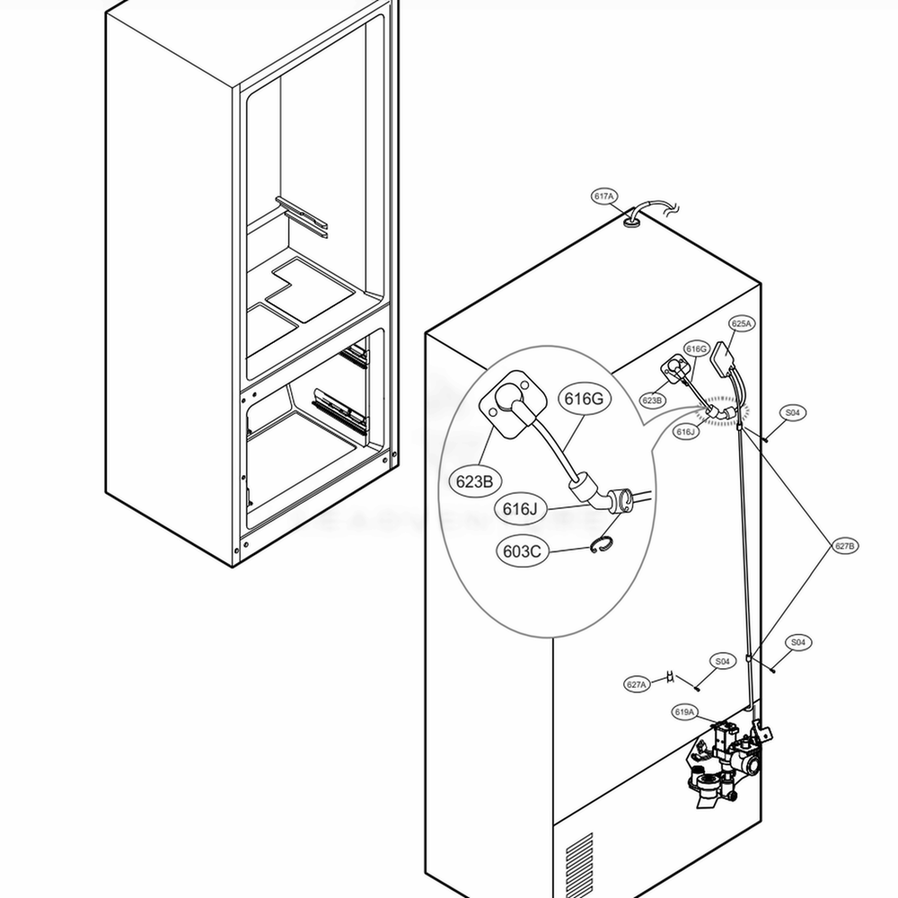 Valve And Water Tube Parts Diagram and Parts List for LFXC24726S ASTCNA2 LG Refrigerator