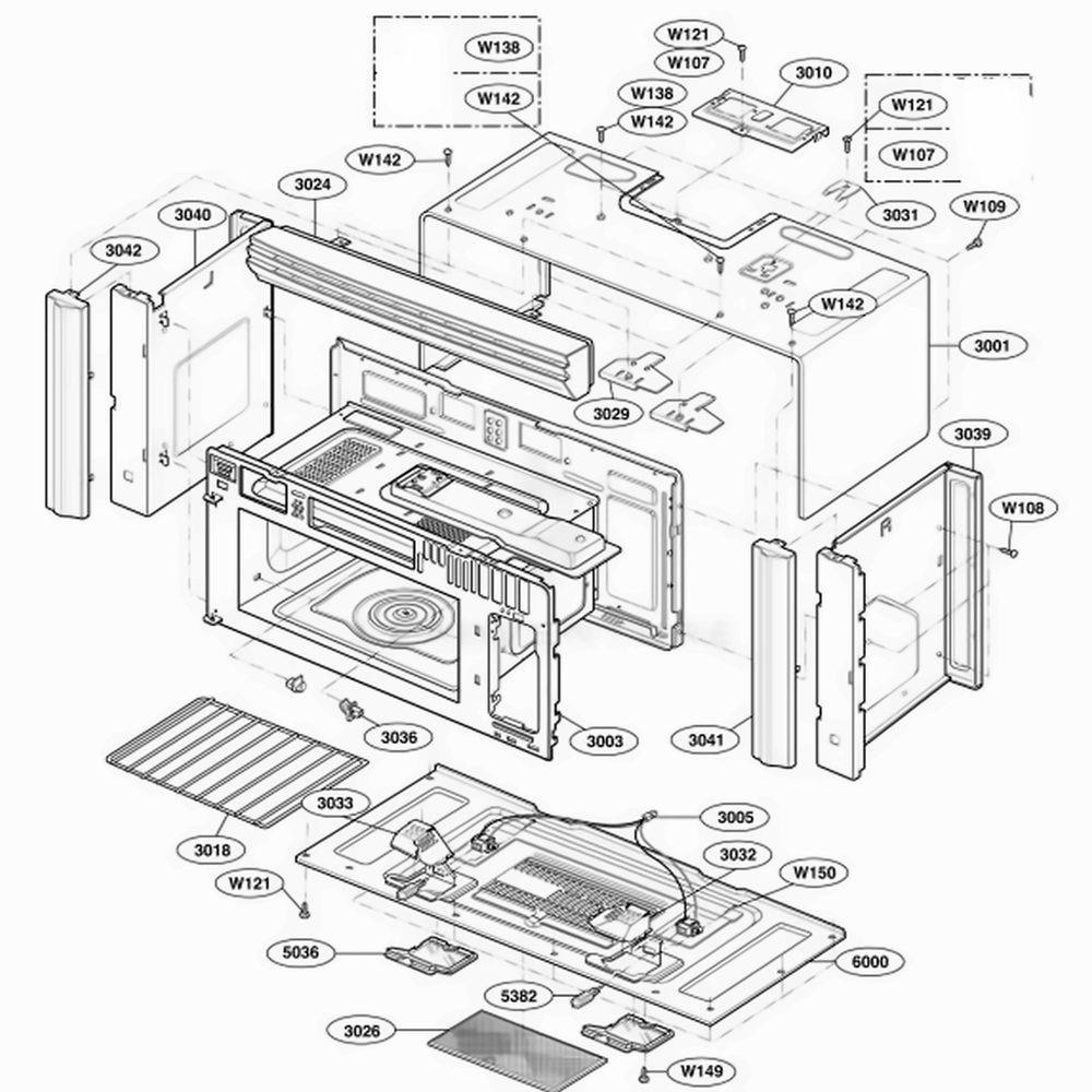 Oven Cavity Parts Diagram and Parts List for 63769 ABKESEA LG Range