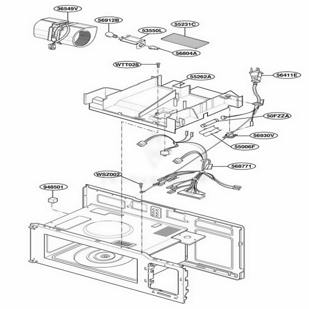 Interior Parts 2 Diagram and Parts List for TMH14XLQ1 AW1EEST LG Range