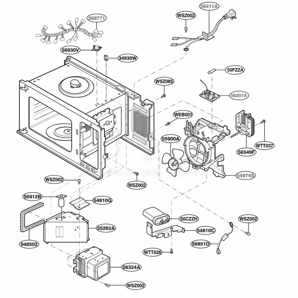 Interior Parts Diagram and Parts List for KCMS185JBT CB6EKAD LG Wall Oven