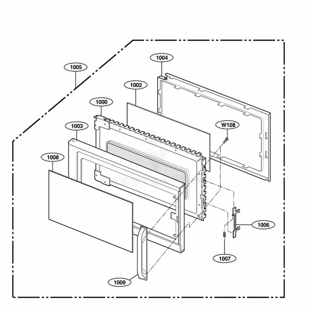 Door Parts Diagram and Parts List for MH6150XLQ AW1EWRP LG Wall Oven
