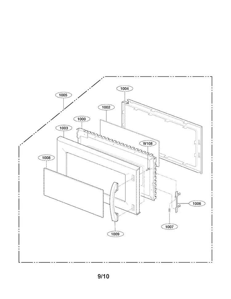 Door Parts Diagram and Parts List for MV1604SB01  LG Microwave