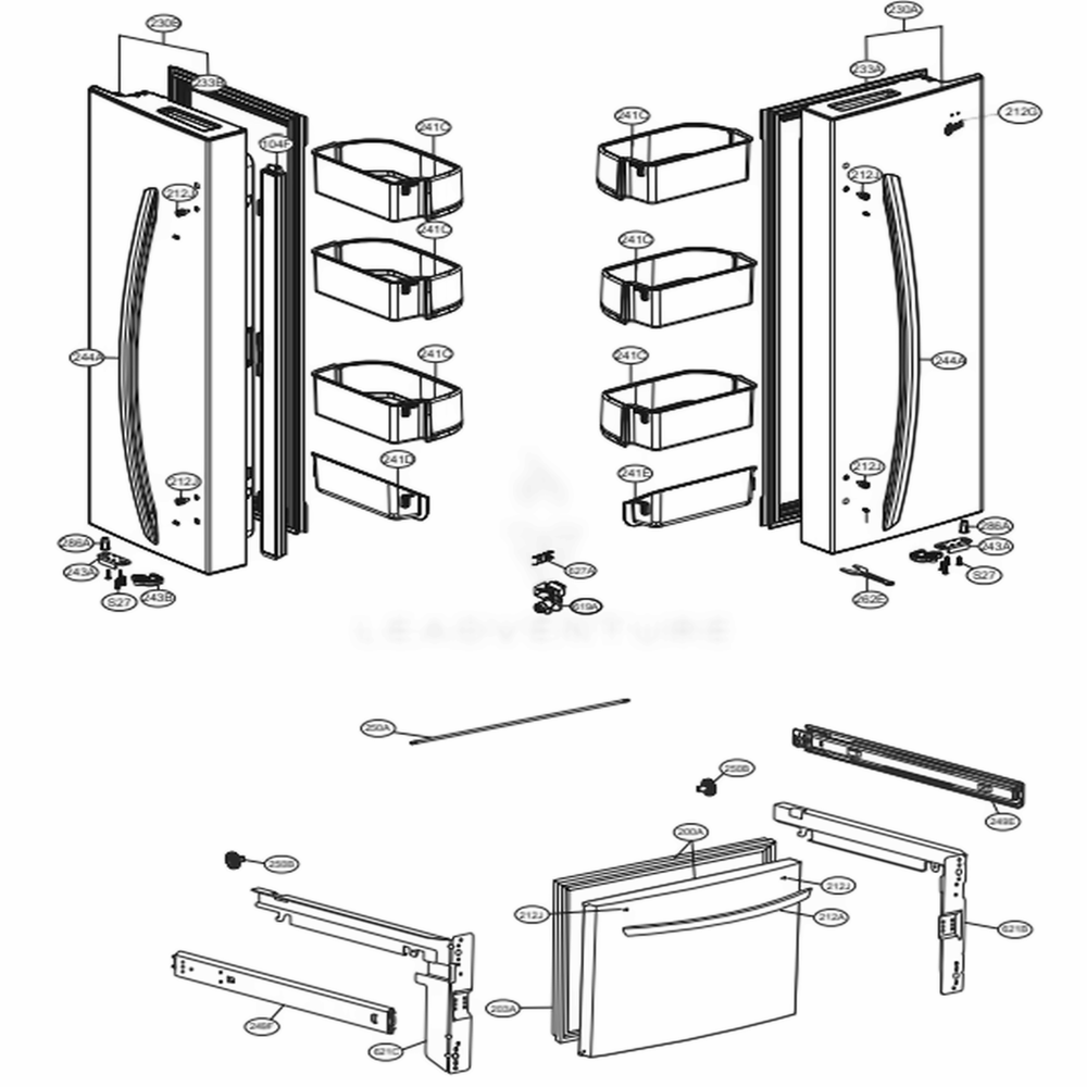 Door Parts Diagram and Parts List for LFC22770ST ASTCNA6 LG Refrigerator