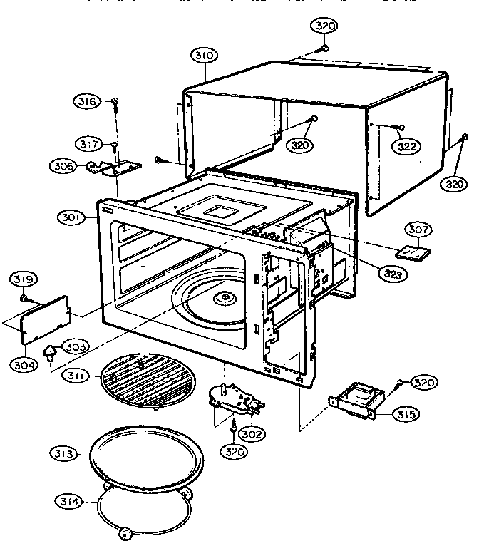Oven Cavity Diagram and Parts List for MH-1353M  LG Microwave
