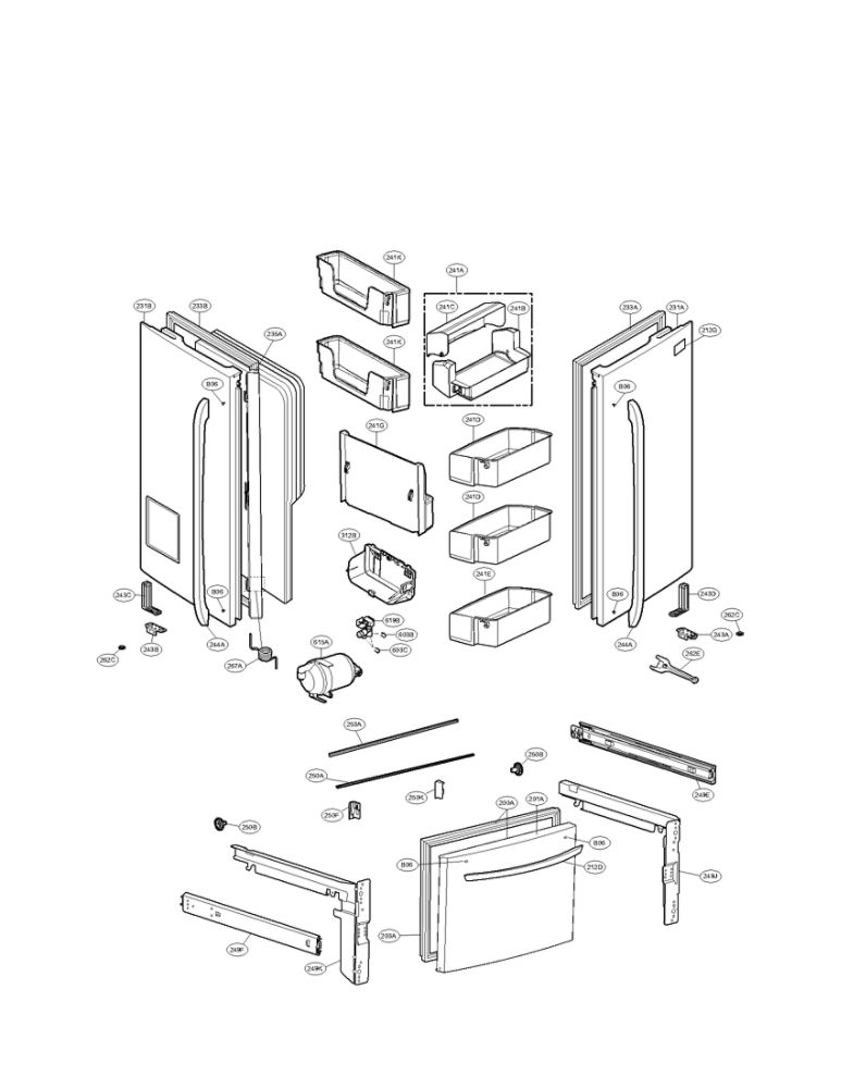 Door Parts Diagram and Parts List for LFX28979SW 00 LG Refrigerator