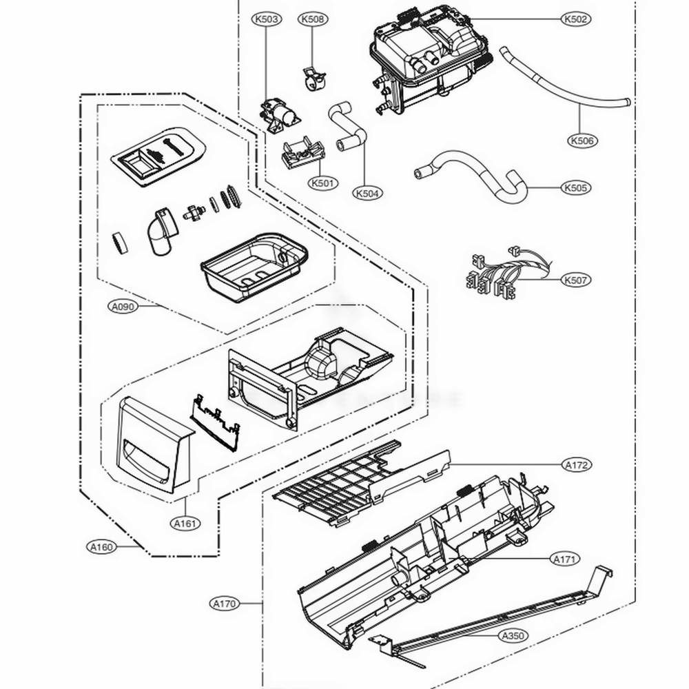 Panel Drawer Assembly And Guide Assembly Diagram and Parts List for DLGX3571V ASSEEUS LG Dryer