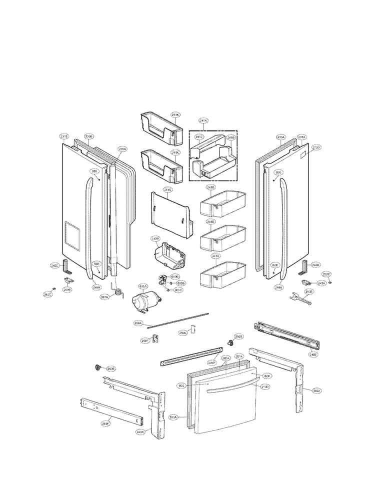 Door Parts Diagram and Parts List for LFX28978SB 01 LG Refrigerator