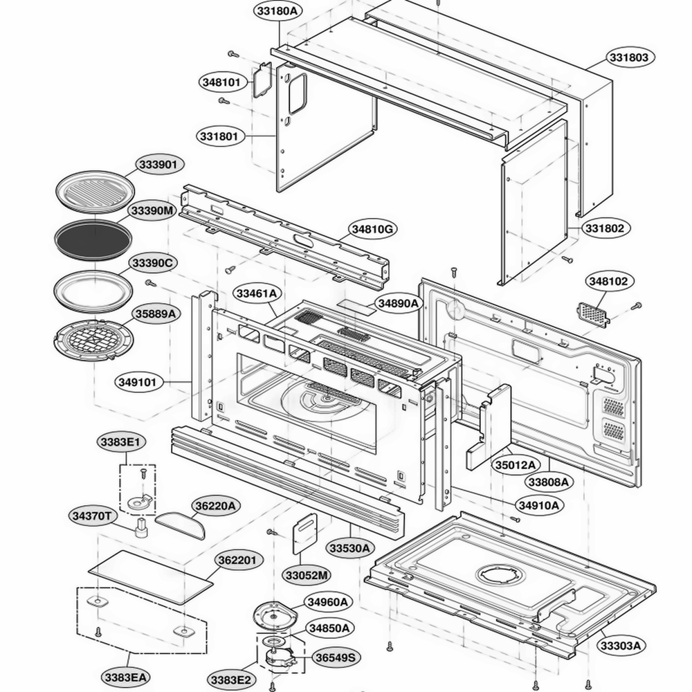 Oven Cavity Parts Diagram and Parts List for SCB2001CSS ASTLGEU LG Microwave Oven Combo
