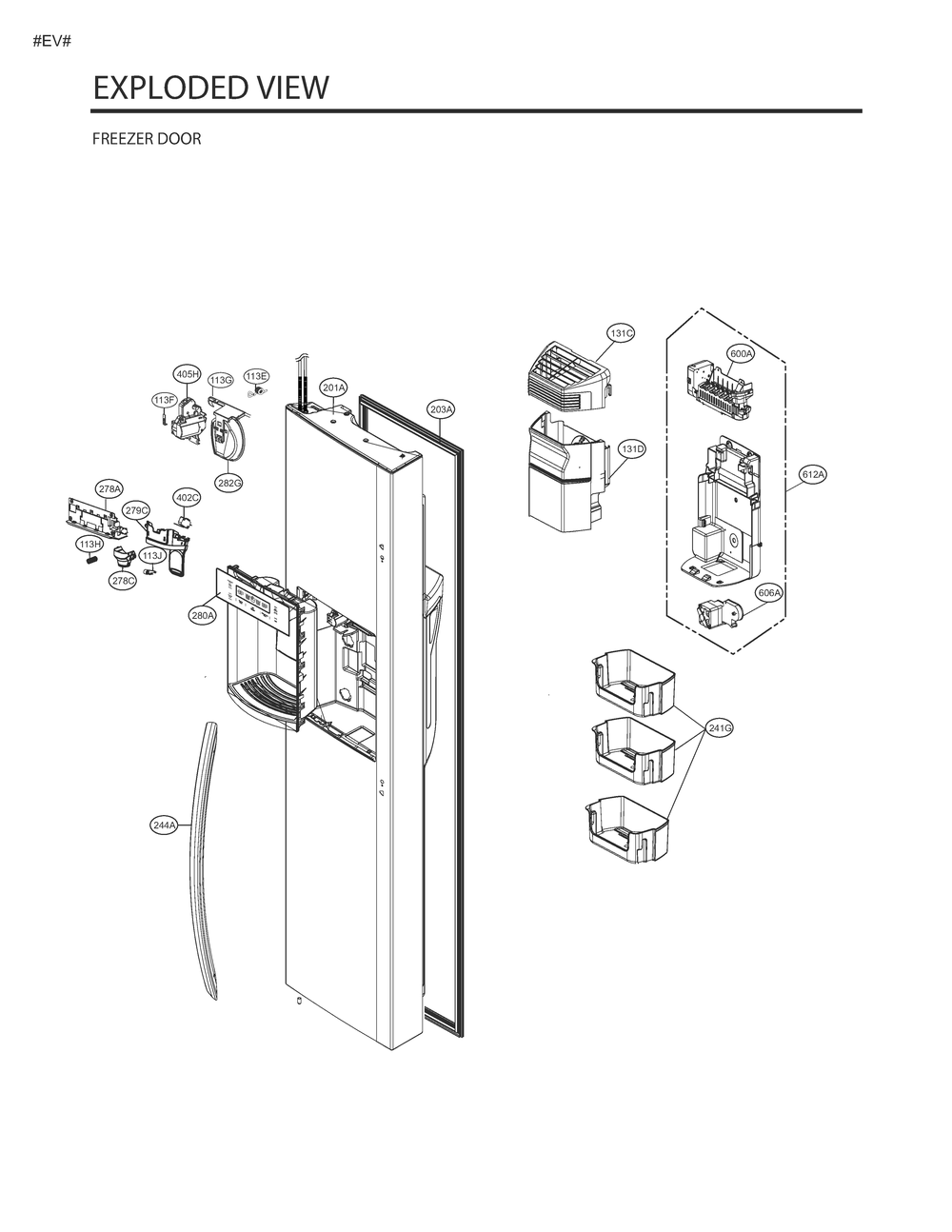 Freezer Door Diagram and Parts List for GM-L267NSBL ASTCSE3 LG Refrigerator